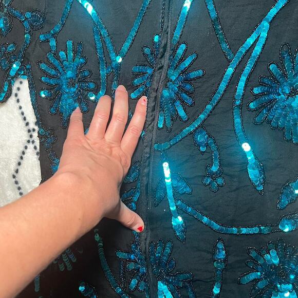 Vtg silk black and blue top - Picture 6 of 6